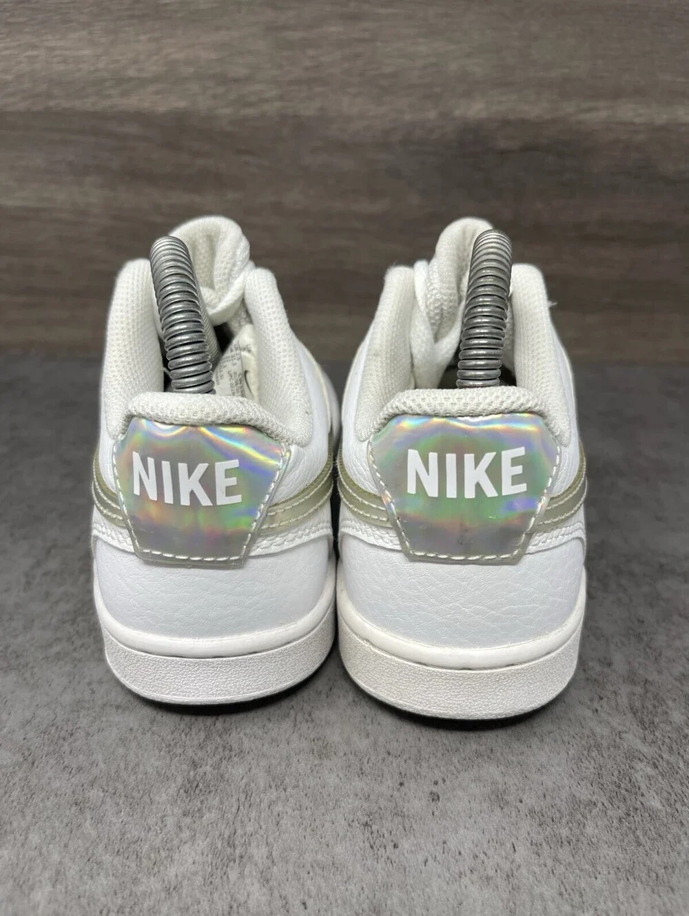 Nike Court Borough Low 2 Kids Size 5 White Iridescent Leather Casual Sneakers